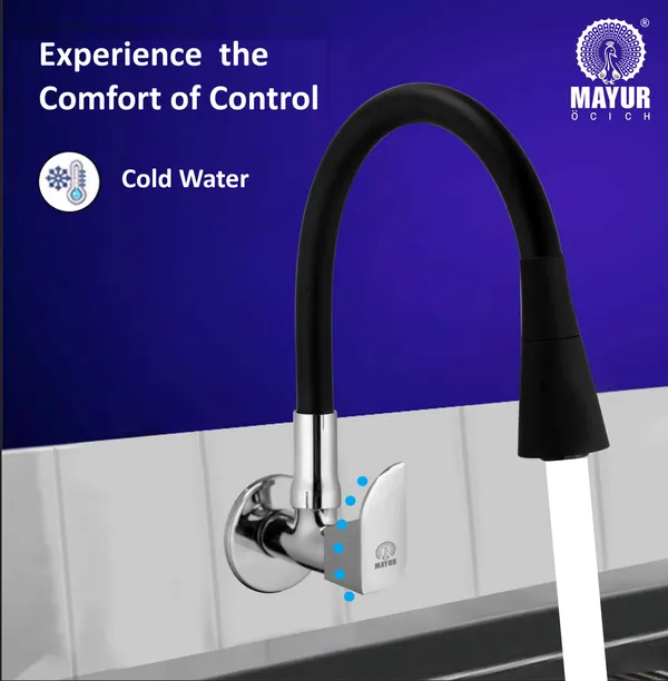 MAYUR_ÖCICH_Brass_Kitchen_Sink_Tap_Faucet_With_Flexible_Dual_Flow_Silicone_Spout_|_360_Swivel_|_Chrome_&_Matte_Black_Finish_|_Cold_Water_Wall_Mounted_Faucet_With_Flange_|_10-Year_Warranty_(ALIVE)