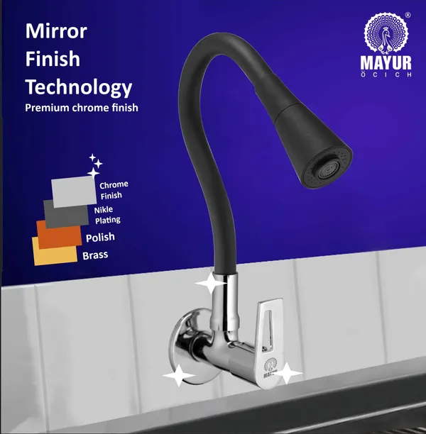 MAYUR_ÖCICH_Brass_Kitchen_Sink_Tap_Faucet_With_Flexible_Dual_Flow_Silicone_Spout_|_360_Swivel_|_Chrome_&_Matte_Black_Finish_|_Cold_Water_Wall_Mounted_Faucet_With_Flange_|_10-Year_Warranty_(ARIA)