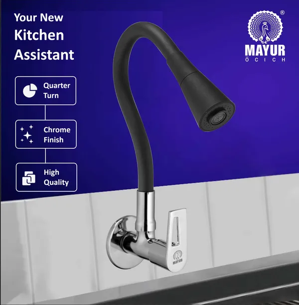 MAYUR_ÖCICH_Brass_Kitchen_Sink_Tap_Faucet_With_Flexible_Dual_Flow_Silicone_Spout_|_360_Swivel_|_Chrome_&_Matte_Black_Finish_|_Cold_Water_Wall_Mounted_Faucet_With_Flange_|_10-Year_Warranty_(ARIA)