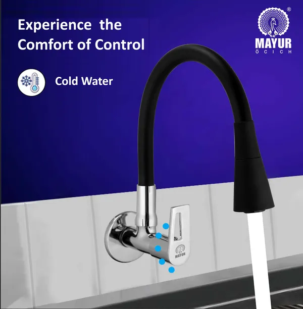 MAYUR_ÖCICH_Brass_Kitchen_Sink_Tap_Faucet_With_Flexible_Dual_Flow_Silicone_Spout_|_360_Swivel_|_Chrome_&_Matte_Black_Finish_|_Cold_Water_Wall_Mounted_Faucet_With_Flange_|_10-Year_Warranty_(ARIA)