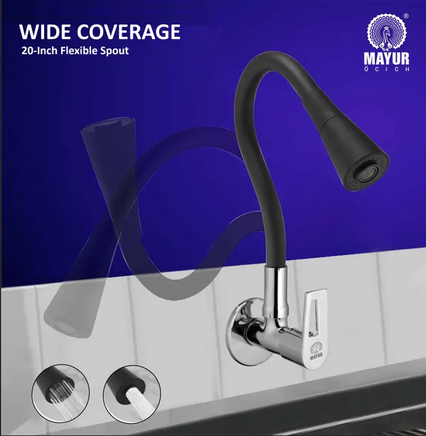 MAYUR_ÖCICH_Brass_Kitchen_Sink_Tap_Faucet_With_Flexible_Dual_Flow_Silicone_Spout_|_360_Swivel_|_Chrome_&_Matte_Black_Finish_|_Cold_Water_Wall_Mounted_Faucet_With_Flange_|_10-Year_Warranty_(ARIA)