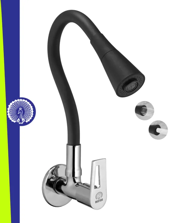 MAYUR_ÖCICH_Brass_Kitchen_Sink_Tap_Faucet_With_Flexible_Dual_Flow_Silicone_Spout_|_360_Swivel_|_Chrome_&_Matte_Black_Finish_|_Cold_Water_Wall_Mounted_Faucet_With_Flange_|_10-Year_Warranty_(ARIA)