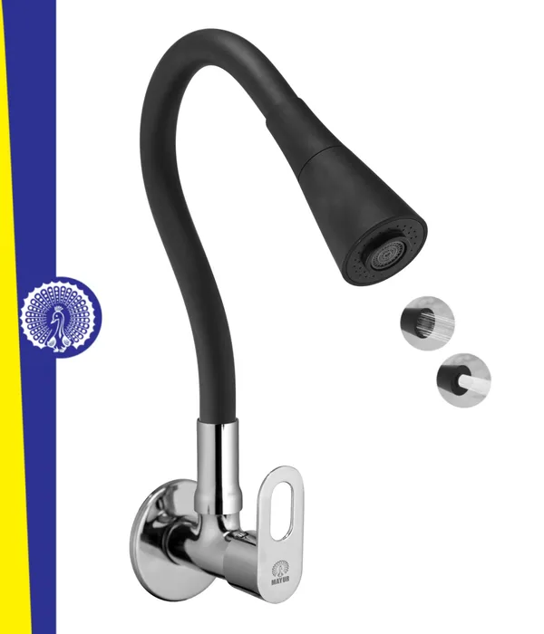 MAYUR_ÖCICH_Brass_Kitchen_Sink_Tap_Faucet_With_Flexible_Dual_Flow_Silicone_Spout_|_360_Swivel_|_Chrome_&_Matte_Black_Finish_|_Cold_Water_Wall_Mounted_Faucet_With_Flange_|_10-Year_Warranty_(MILANO)