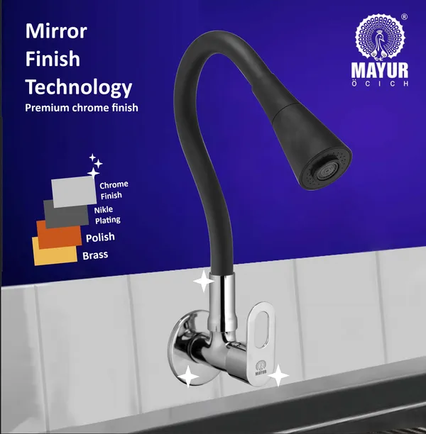 MAYUR_ÖCICH_Brass_Kitchen_Sink_Tap_Faucet_With_Flexible_Dual_Flow_Silicone_Spout_|_360_Swivel_|_Chrome_&_Matte_Black_Finish_|_Cold_Water_Wall_Mounted_Faucet_With_Flange_|_10-Year_Warranty_(MILANO)