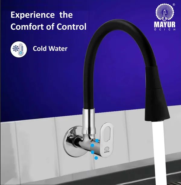 MAYUR_ÖCICH_Brass_Kitchen_Sink_Tap_Faucet_With_Flexible_Dual_Flow_Silicone_Spout_|_360_Swivel_|_Chrome_&_Matte_Black_Finish_|_Cold_Water_Wall_Mounted_Faucet_With_Flange_|_10-Year_Warranty_(MILANO)
