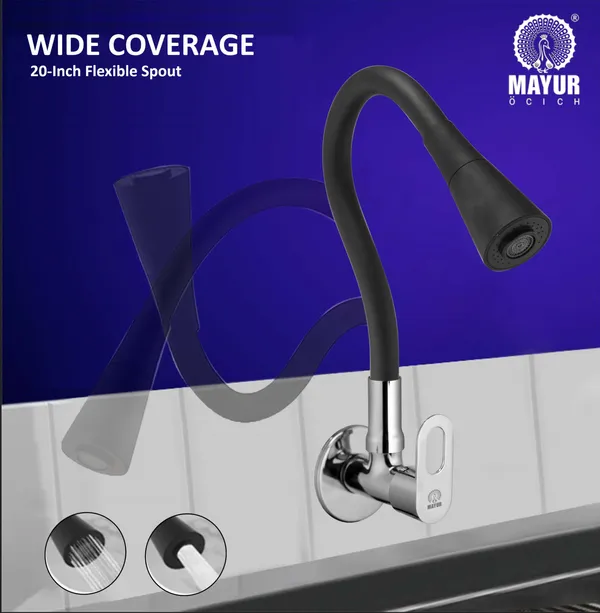 MAYUR_ÖCICH_Brass_Kitchen_Sink_Tap_Faucet_With_Flexible_Dual_Flow_Silicone_Spout_|_360_Swivel_|_Chrome_&_Matte_Black_Finish_|_Cold_Water_Wall_Mounted_Faucet_With_Flange_|_10-Year_Warranty_(MILANO)