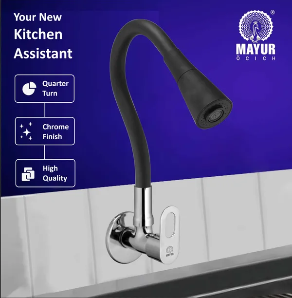 MAYUR_ÖCICH_Brass_Kitchen_Sink_Tap_Faucet_With_Flexible_Dual_Flow_Silicone_Spout_|_360_Swivel_|_Chrome_&_Matte_Black_Finish_|_Cold_Water_Wall_Mounted_Faucet_With_Flange_|_10-Year_Warranty_(MILANO)