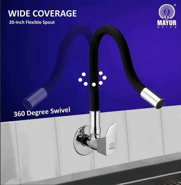 MAYUR_ÖCICH_Brass_Kitchen_Tap_For_Sink_|_Flexible_Swivel_Spout_|_Chrome_&_Matte_Black_|_Cold_Water_Sink_Cock_|_Premium_Brass_+_Silicone_|_10_Years_Warranty_(ALIVE-9501-Sf)