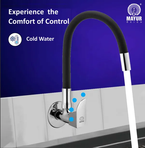 MAYUR_ÖCICH_Brass_Kitchen_Tap_For_Sink_|_Flexible_Swivel_Spout_|_Chrome_&_Matte_Black_|_Cold_Water_Sink_Cock_|_Premium_Brass_+_Silicone_|_10_Years_Warranty_(ALIVE-9501-Sf)