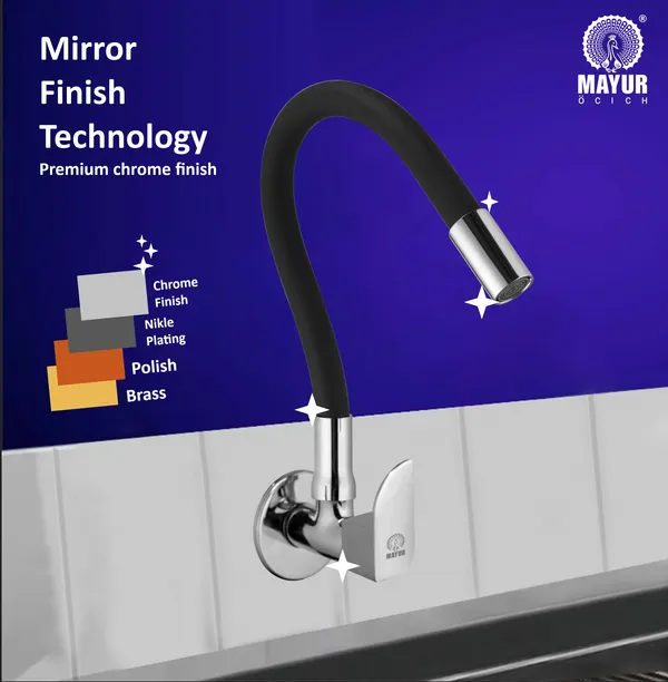 MAYUR_ÖCICH_Brass_Kitchen_Tap_For_Sink_|_Flexible_Swivel_Spout_|_Chrome_&_Matte_Black_|_Cold_Water_Sink_Cock_|_Premium_Brass_+_Silicone_|_10_Years_Warranty_(ALIVE-9501-Sf)