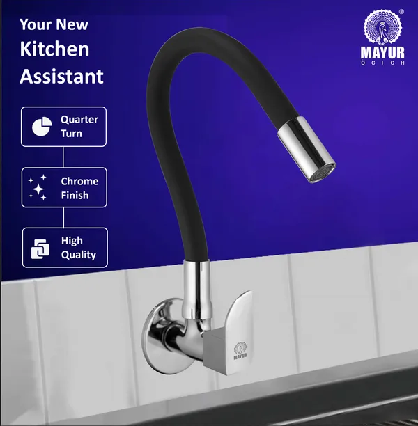 MAYUR_ÖCICH_Brass_Kitchen_Tap_For_Sink_|_Flexible_Swivel_Spout_|_Chrome_&_Matte_Black_|_Cold_Water_Sink_Cock_|_Premium_Brass_+_Silicone_|_10_Years_Warranty_(ALIVE-9501-Sf)