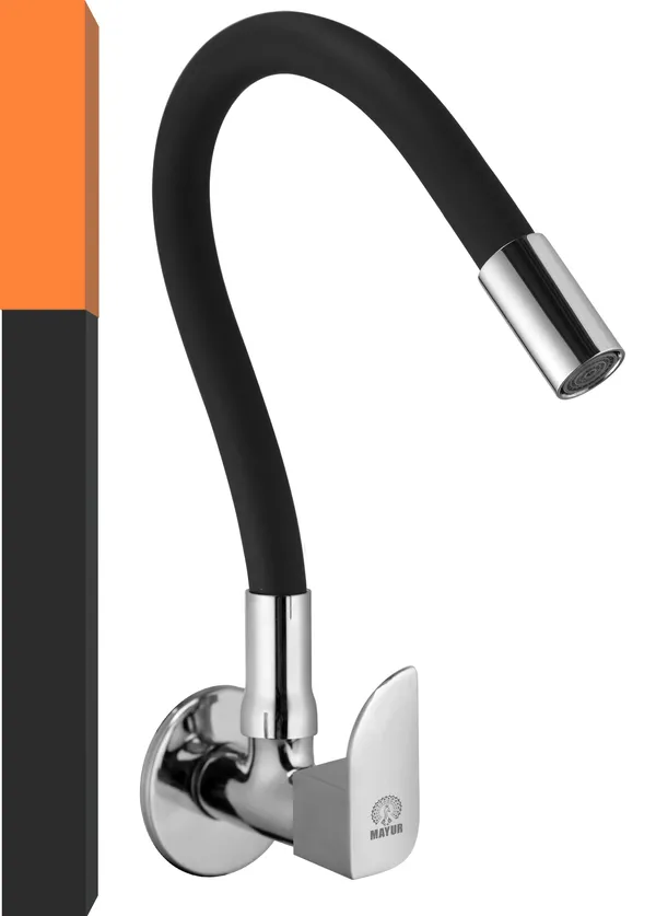MAYUR_ÖCICH_Brass_Kitchen_Tap_For_Sink_|_Flexible_Swivel_Spout_|_Chrome_&_Matte_Black_|_Cold_Water_Sink_Cock_|_Premium_Brass_+_Silicone_|_10_Years_Warranty_(ALIVE-9501-Sf)