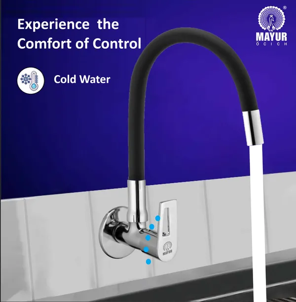 MAYUR_ÖCICH_Brass_Kitchen_Tap_For_Sink_|_Flexible_Swivel_Spout_|_Chrome_&_Matte_Black_|_Cold_Water_Sink_Cock_|_Premium_Brass_+_Silicone_|_10_Years_Warranty_(ARIA-8501-Sf)