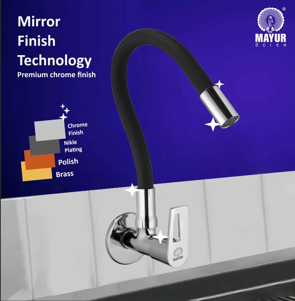 MAYUR_ÖCICH_Brass_Kitchen_Tap_For_Sink_|_Flexible_Swivel_Spout_|_Chrome_&_Matte_Black_|_Cold_Water_Sink_Cock_|_Premium_Brass_+_Silicone_|_10_Years_Warranty_(ARIA-8501-Sf)