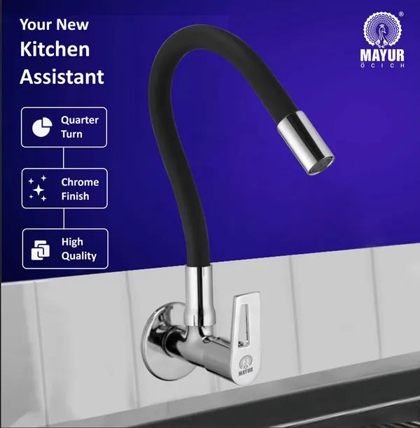 MAYUR_ÖCICH_Brass_Kitchen_Tap_For_Sink_|_Flexible_Swivel_Spout_|_Chrome_&_Matte_Black_|_Cold_Water_Sink_Cock_|_Premium_Brass_+_Silicone_|_10_Years_Warranty_(ARIA-8501-Sf)