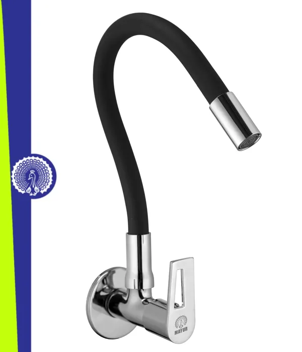 MAYUR_ÖCICH_Brass_Kitchen_Tap_For_Sink_|_Flexible_Swivel_Spout_|_Chrome_&_Matte_Black_|_Cold_Water_Sink_Cock_|_Premium_Brass_+_Silicone_|_10_Years_Warranty_(ARIA-8501-Sf)