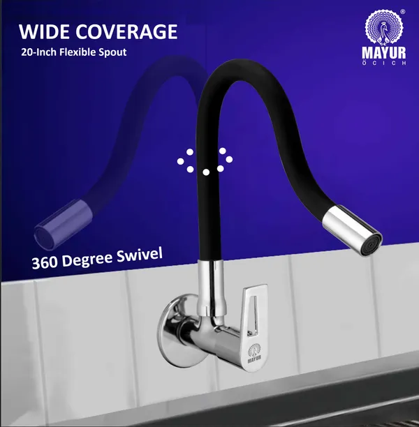 MAYUR_ÖCICH_Brass_Kitchen_Tap_For_Sink_|_Flexible_Swivel_Spout_|_Chrome_&_Matte_Black_|_Cold_Water_Sink_Cock_|_Premium_Brass_+_Silicone_|_10_Years_Warranty_(ARIA-8501-Sf)