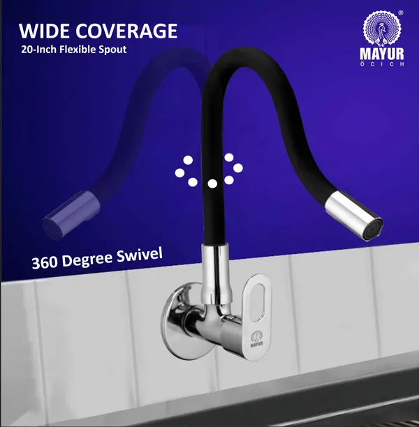 MAYUR_ÖCICH_Brass_Kitchen_Tap_For_Sink_|_Flexible_Swivel_Spout_|_Chrome_&_Matte_Black_|_Cold_Water_Sink_Cock_|_Premium_Brass_+_Silicone_|_10_Years_Warranty_(MILANO-4501-Sf)