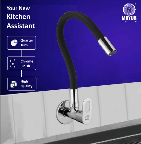 MAYUR_ÖCICH_Brass_Kitchen_Tap_For_Sink_|_Flexible_Swivel_Spout_|_Chrome_&_Matte_Black_|_Cold_Water_Sink_Cock_|_Premium_Brass_+_Silicone_|_10_Years_Warranty_(MILANO-4501-Sf)