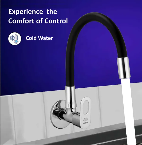 MAYUR_ÖCICH_Brass_Kitchen_Tap_For_Sink_|_Flexible_Swivel_Spout_|_Chrome_&_Matte_Black_|_Cold_Water_Sink_Cock_|_Premium_Brass_+_Silicone_|_10_Years_Warranty_(MILANO-4501-Sf)
