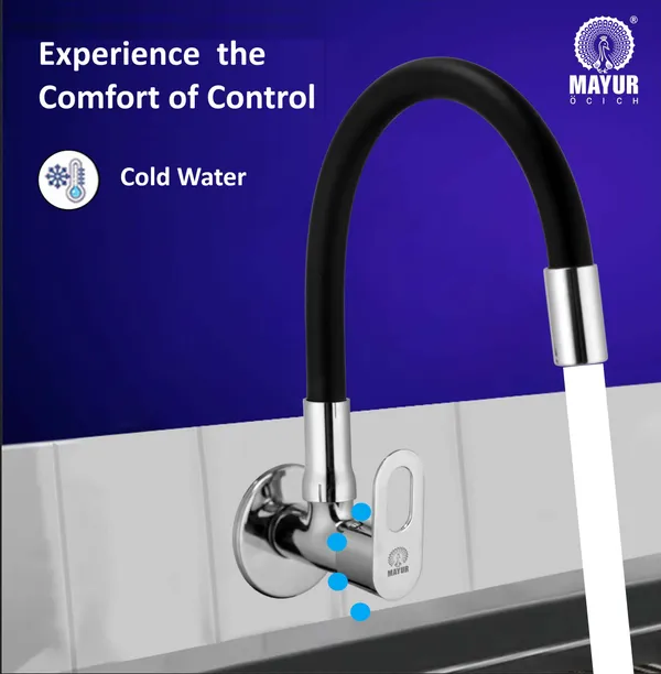 MAYUR_ÖCICH_Brass_Kitchen_Tap_For_Sink_|_Flexible_Swivel_Spout_|_Chrome_&_Matte_Black_|_Cold_Water_Sink_Cock_|_Premium_Brass_+_Silicone_|_10_Years_Warranty_(MILANO-4501-Sf)