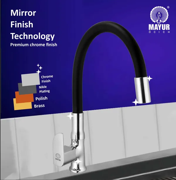 MAYUR_ÖCICH_Brass_Swan_Neck_Kitchen_Sink_Tap_With_Flexible_Silicone_Swivel_Spout_|_360_Rotation_|_Cold_Water_Faucet_|_Chrome_&_Matte_Black_Finish_|_10-Year_Warranty