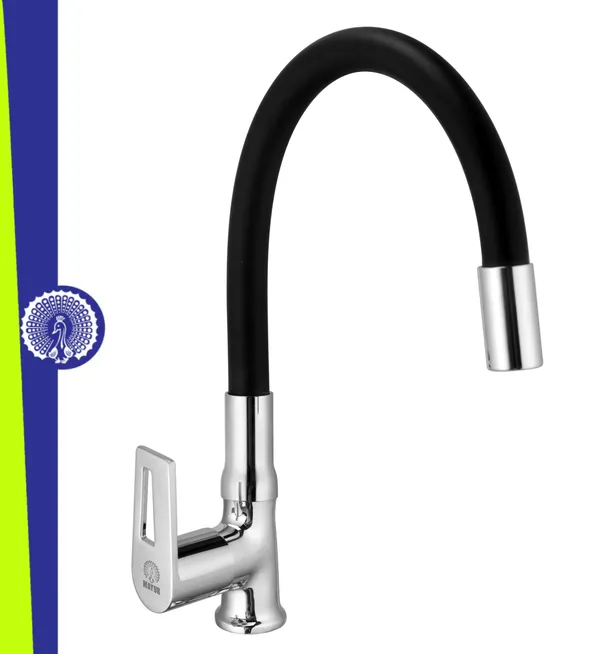 MAYUR_ÖCICH_Brass_Swan_Neck_Kitchen_Sink_Tap_With_Flexible_Silicone_Swivel_Spout_|_360_Rotation_|_Cold_Water_Faucet_|_Chrome_&_Matte_Black_Finish_|_10-Year_Warranty