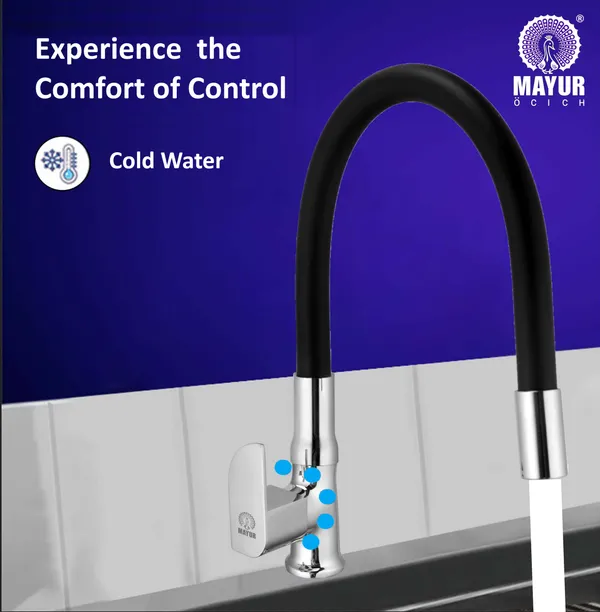 MAYUR_ÖCICH_Brass_Swan_Neck_Kitchen_Sink_Tap_With_Flexible_Silicone_Swivel_Spout_|_360_Rotation_|_Cold_Water_Faucet_|_Chrome_&_Matte_Black_Finish_|_10-Year_Warranty