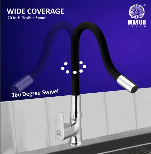 MAYUR_ÖCICH_Brass_Swan_Neck_Kitchen_Sink_Tap_With_Flexible_Silicone_Swivel_Spout_|_360_Rotation_|_Cold_Water_Faucet_|_Chrome_&_Matte_Black_Finish_|_10-Year_Warranty