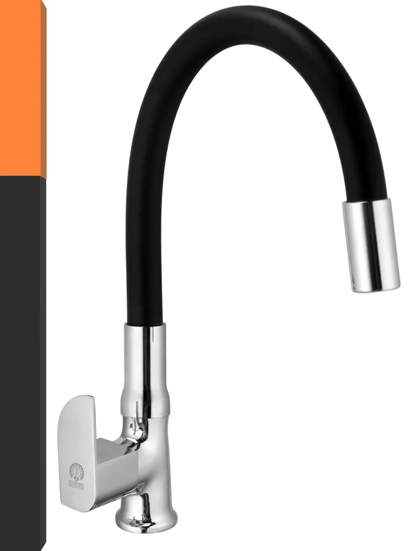 MAYUR_ÖCICH_Brass_Swan_Neck_Kitchen_Sink_Tap_With_Flexible_Silicone_Swivel_Spout_|_360_Rotation_|_Cold_Water_Faucet_|_Chrome_&_Matte_Black_Finish_|_10-Year_Warranty
