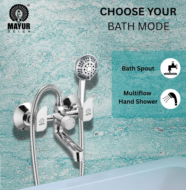 MAYUR_ÖCICH_Brass_Wall_Mixer_Tap_For_Bathroom_With_5-Function_Hand_Shower,_1.5M_Ss_Hose_&_Hook_(ALIVE)_|_Chrome_Finish_Hot_&_Cold_Water_Mixer,_Wall_Mounted,_10-Year_Warranty