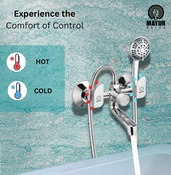 MAYUR_ÖCICH_Brass_Wall_Mixer_Tap_For_Bathroom_With_5-Function_Hand_Shower,_1.5M_Ss_Hose_&_Hook_(ALIVE)_|_Chrome_Finish_Hot_&_Cold_Water_Mixer,_Wall_Mounted,_10-Year_Warranty