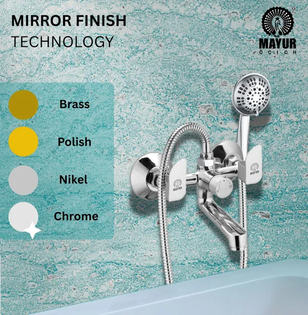 MAYUR_ÖCICH_Brass_Wall_Mixer_Tap_For_Bathroom_With_5-Function_Hand_Shower,_1.5M_Ss_Hose_&_Hook_(ALIVE)_|_Chrome_Finish_Hot_&_Cold_Water_Mixer,_Wall_Mounted,_10-Year_Warranty