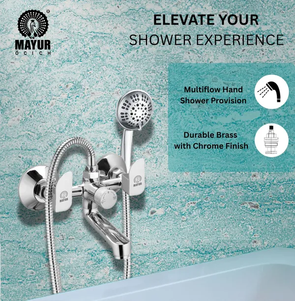 MAYUR_ÖCICH_Brass_Wall_Mixer_Tap_For_Bathroom_With_5-Function_Hand_Shower,_1.5M_Ss_Hose_&_Hook_(ALIVE)_|_Chrome_Finish_Hot_&_Cold_Water_Mixer,_Wall_Mounted,_10-Year_Warranty