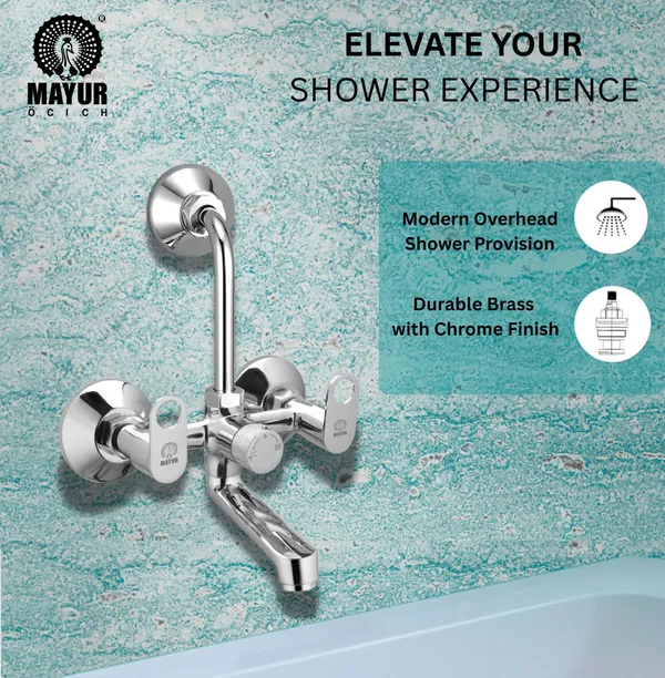 MAYUR_ÖCICH_Brass_Wall_Mixer_Tap_For_Bathroom_With_Overhead_Shower_Arrangement_|_Chrome_Finish,_Hot_&_Cold_Water_Mixer,_10-Year_Warranty