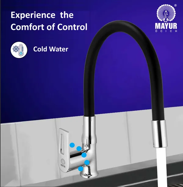MAYUR_ÖCICH_Brass_Swan_Neck_Kitchen_Sink_Tap_With_Flexible_Silicone_Swivel_Spout_|_360_Rotation_|_Cold_Water_Faucet_|_Chrome_&_Matte_Black_Finish_|_10-Year_Warranty