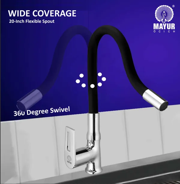 MAYUR_ÖCICH_Brass_Swan_Neck_Kitchen_Sink_Tap_With_Flexible_Silicone_Swivel_Spout_|_360_Rotation_|_Cold_Water_Faucet_|_Chrome_&_Matte_Black_Finish_|_10-Year_Warranty