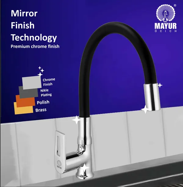 MAYUR_ÖCICH_Brass_Swan_Neck_Kitchen_Sink_Tap_With_Flexible_Silicone_Swivel_Spout_|_360_Rotation_|_Cold_Water_Faucet_|_Chrome_&_Matte_Black_Finish_|_10-Year_Warranty