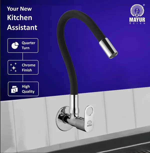 MAYUR_ÖCICH_Brass_Kitchen_Tap_For_Sink_|_Flexible_Swivel_Spout_|_Chrome_&_Matte_Black_|_Cold_Water_Sink_Cock_|_Premium_Brass_+_Silicone_|_10_Years_Warranty_(ORNIX-3501-Sf)