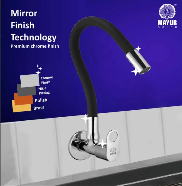 MAYUR_ÖCICH_Brass_Kitchen_Tap_For_Sink_|_Flexible_Swivel_Spout_|_Chrome_&_Matte_Black_|_Cold_Water_Sink_Cock_|_Premium_Brass_+_Silicone_|_10_Years_Warranty_(ORNIX-3501-Sf)