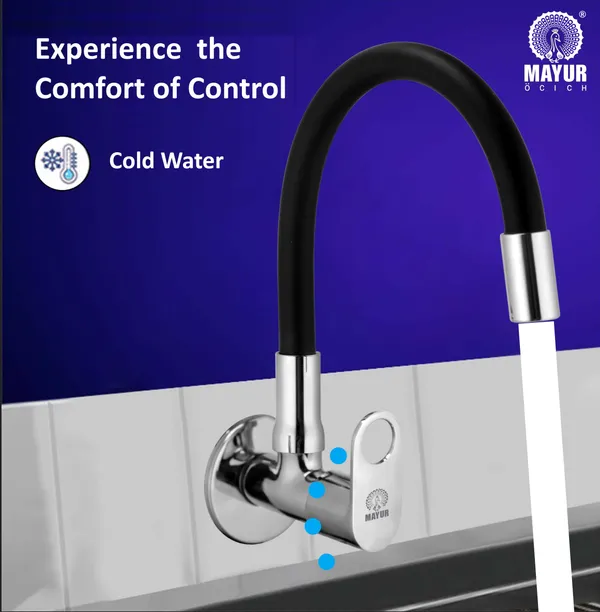 MAYUR_ÖCICH_Brass_Kitchen_Tap_For_Sink_|_Flexible_Swivel_Spout_|_Chrome_&_Matte_Black_|_Cold_Water_Sink_Cock_|_Premium_Brass_+_Silicone_|_10_Years_Warranty_(ORNIX-3501-Sf)