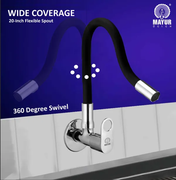 MAYUR_ÖCICH_Brass_Kitchen_Tap_For_Sink_|_Flexible_Swivel_Spout_|_Chrome_&_Matte_Black_|_Cold_Water_Sink_Cock_|_Premium_Brass_+_Silicone_|_10_Years_Warranty_(ORNIX-3501-Sf)
