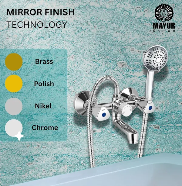 MAYUR_ÖCICH_Brass_Wall_Mixer_Tap_For_Bathroom_With_5-Function_Hand_Shower_1.25M_SS_Hose_&_Hook_|_Chrome_Finish_|_Hot_&_Cold_Water_Mixer_|_Wall_Mounted_|_10-Year_Warranty