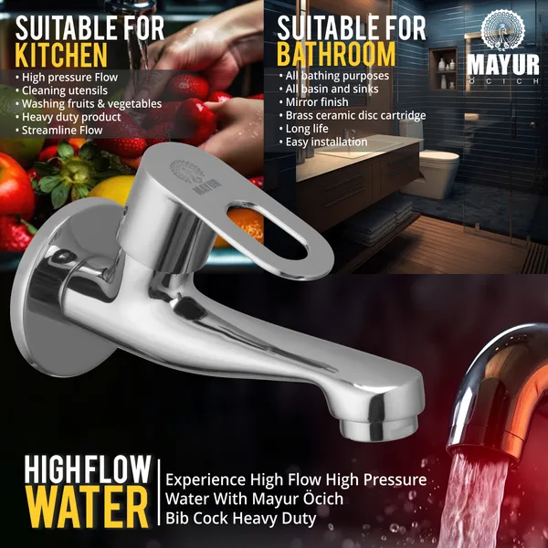 MAYUR_ÖCICH_Brass_Long_Body_Bib_Tap_For_Bathroom_And_Kitchen_With_Wall_Flange_(MILANO-4206)_10_Years_Warranty