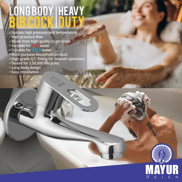 MAYUR_ÖCICH_Brass_Long_Body_Bib_Tap_For_Bathroom_And_Kitchen_With_Wall_Flange_(MILANO-4206)_10_Years_Warranty