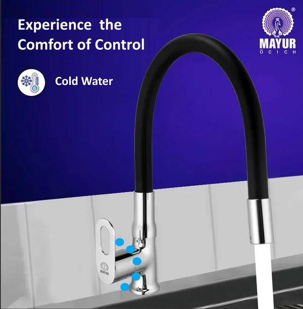 MAYUR_ÖCICH_Brass_Swan_Neck_Kitchen_Sink_Tap_With_Flexible_Silicone_Swivel_Spout_|_360_Rotation_|_Cold_Water_Faucet_|_Chrome_&_Matte_Black_Finish_|_10-Year_Warranty