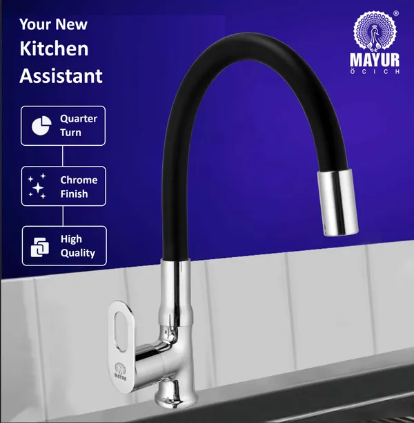 MAYUR_ÖCICH_Brass_Swan_Neck_Kitchen_Sink_Tap_With_Flexible_Silicone_Swivel_Spout_|_360_Rotation_|_Cold_Water_Faucet_|_Chrome_&_Matte_Black_Finish_|_10-Year_Warranty