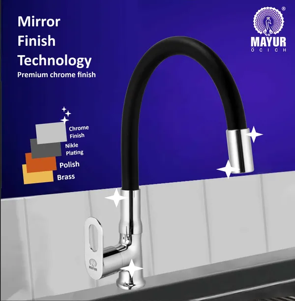 MAYUR_ÖCICH_Brass_Swan_Neck_Kitchen_Sink_Tap_With_Flexible_Silicone_Swivel_Spout_|_360_Rotation_|_Cold_Water_Faucet_|_Chrome_&_Matte_Black_Finish_|_10-Year_Warranty