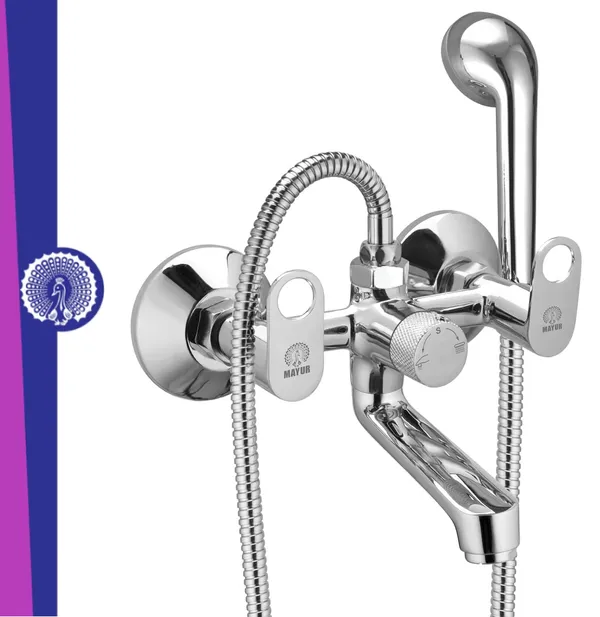 MAYUR_ÖCICH_Brass_Wall_Mixer_Tap_For_Bathroom_With_5-Function_Hand_Shower,_1.5M_Ss_Hose_&_Hook_(ORNIX)_|_Chrome_Finish_Hot_&_Cold_Water_Mixer,_Wall_Mounted,_10-Year_Warranty