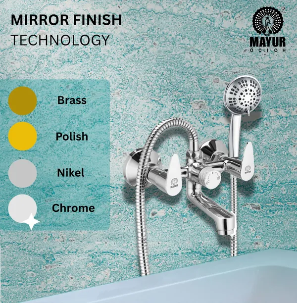 MAYUR_ÖCICH_Brass_Wall_Mixer_Tap_For_Bathroom_With_5-Function_Hand_Shower,_1.5M_Ss_Hose_&_Hook_(Fusion)_|_Chrome_Finish_Hot_&_Cold_Water_Mixer,_Wall_Mounted,_10-Year_Warranty
